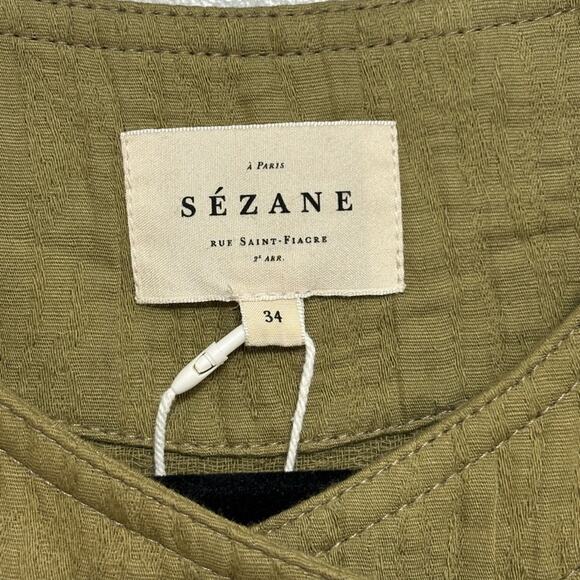 NWT Sezane Quilted Linen Cotton Hailey Jumpsuit in Olive Khaki - Size 34 (US 2) - Picture 5 of 10